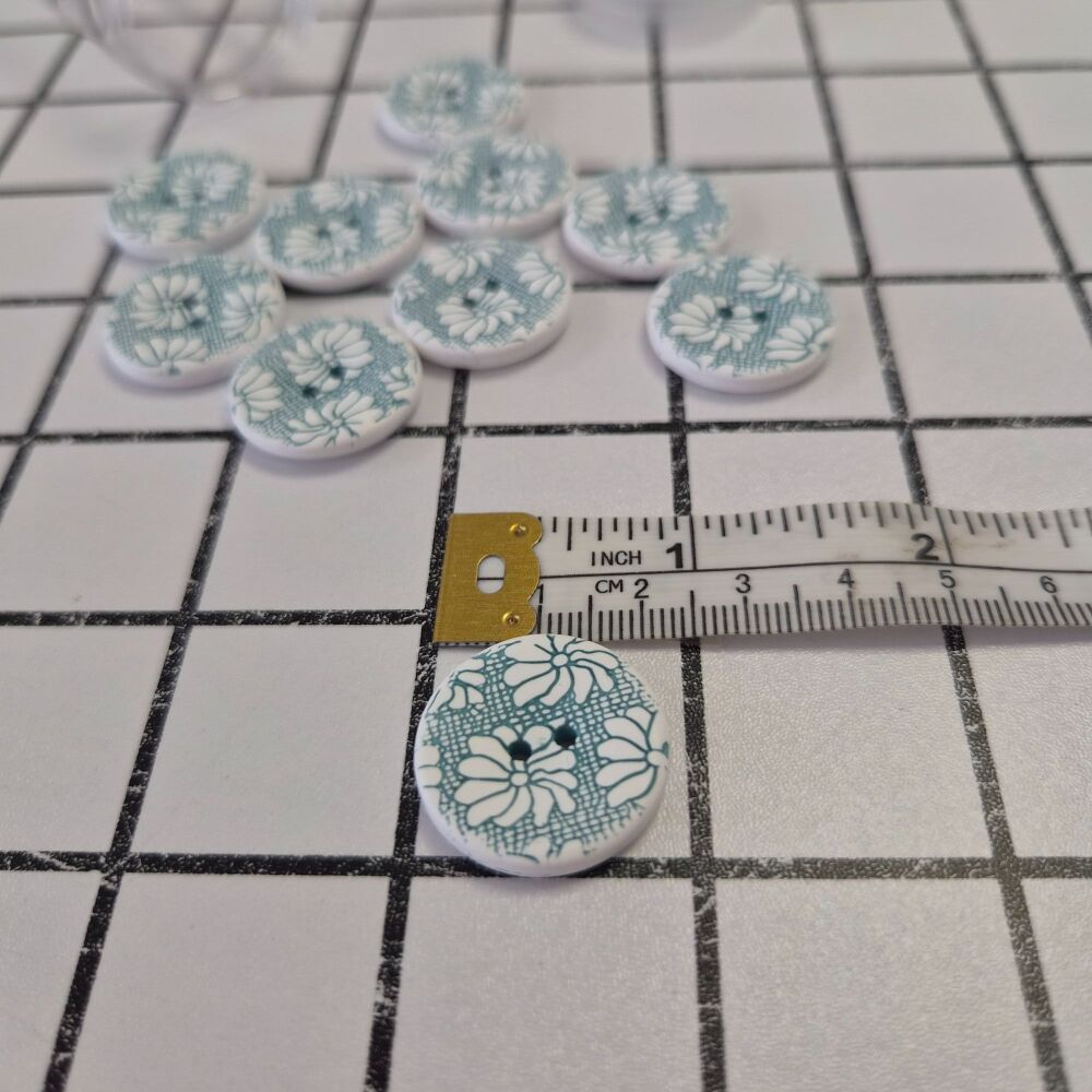 23mm Two-Tone Flower Design Buttons - Turquoise
