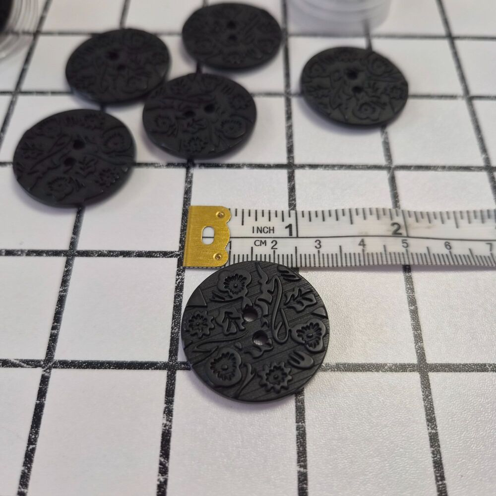 30mm Embossed Design Buttons - Black