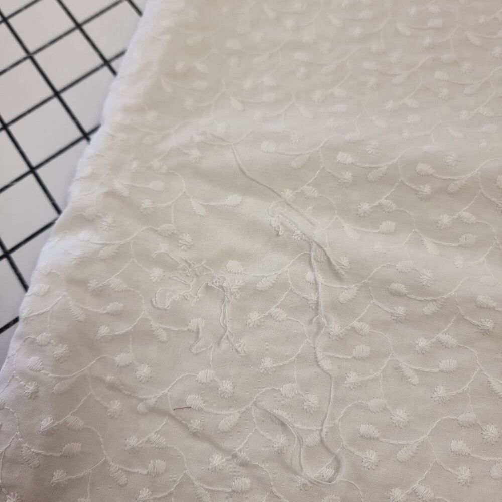 Cream Embroidered Cotton Lawn - REDUCED DUE TO FAULT - 154cm x 140cm