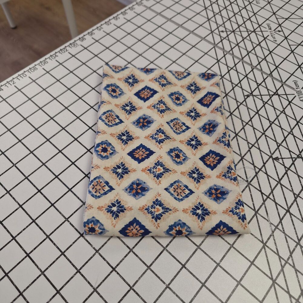 Persian Tiles Viscose Linen - REMNANT - 58cm x 140cm