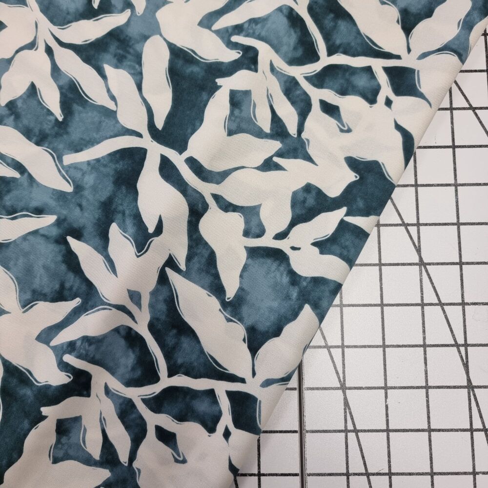 Teal Watercolour Leaves - Viscose