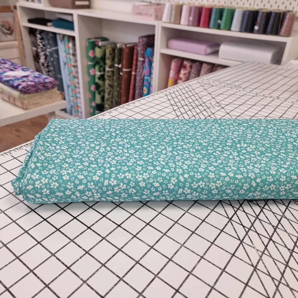 Turquoise Flowers - Cotton Lawn