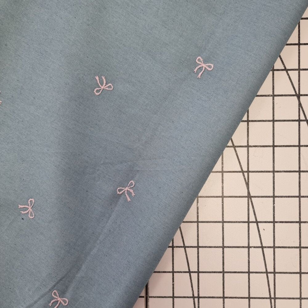 Embroidered Bows - Cotton Chambray