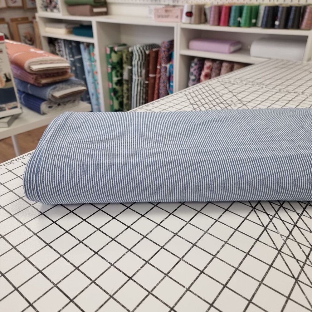 Mid Blue Stripe - Cotton Chambray
