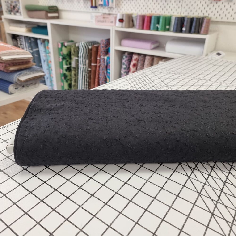 Black - Scalloped Edge Cotton Voile Embroidery
