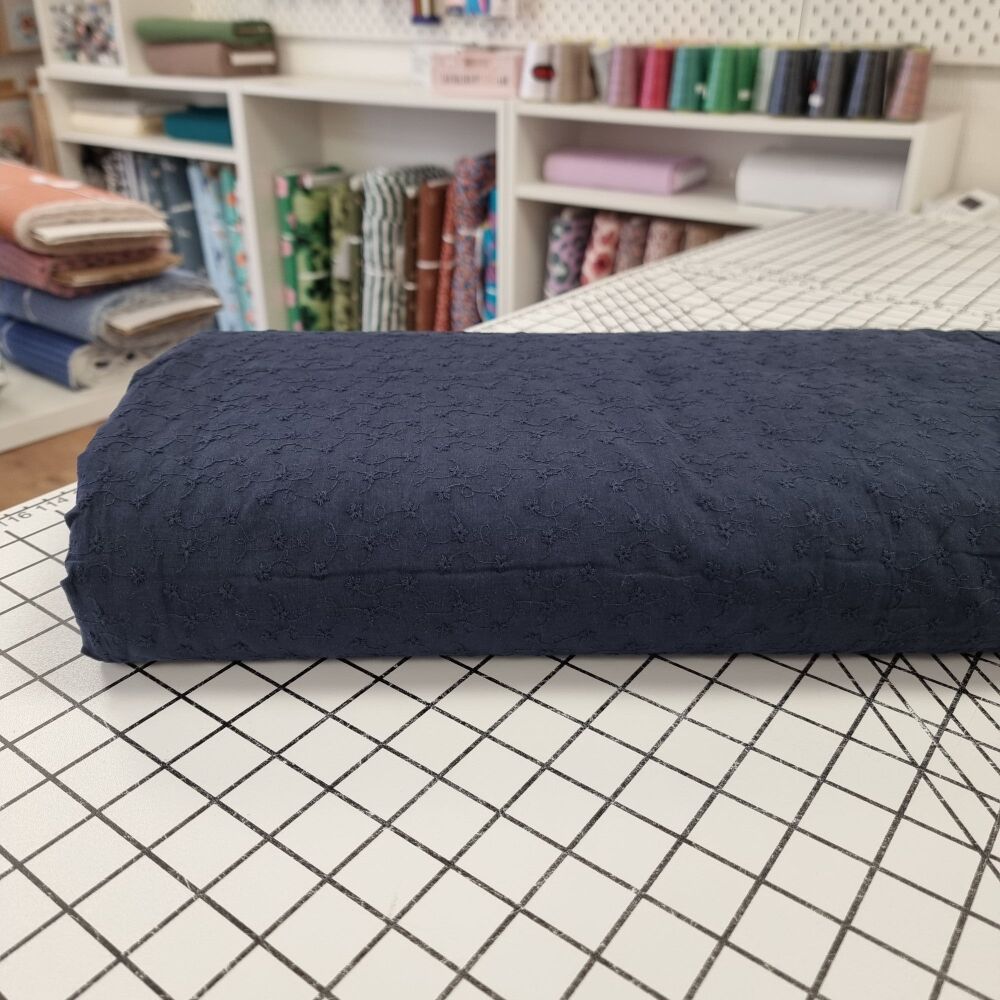 Navy - Scalloped Edge Cotton Voile Embroidery