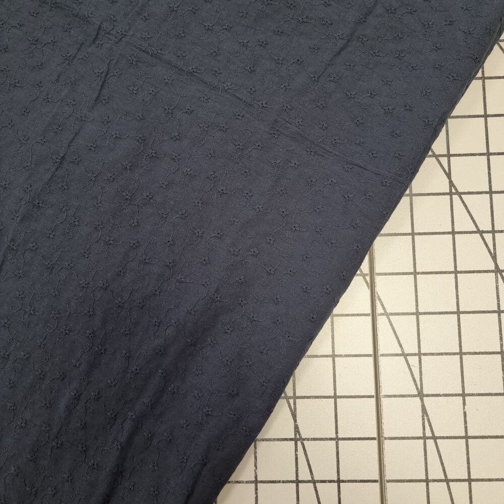 Navy - Scalloped Edge Cotton Voile Embroidery