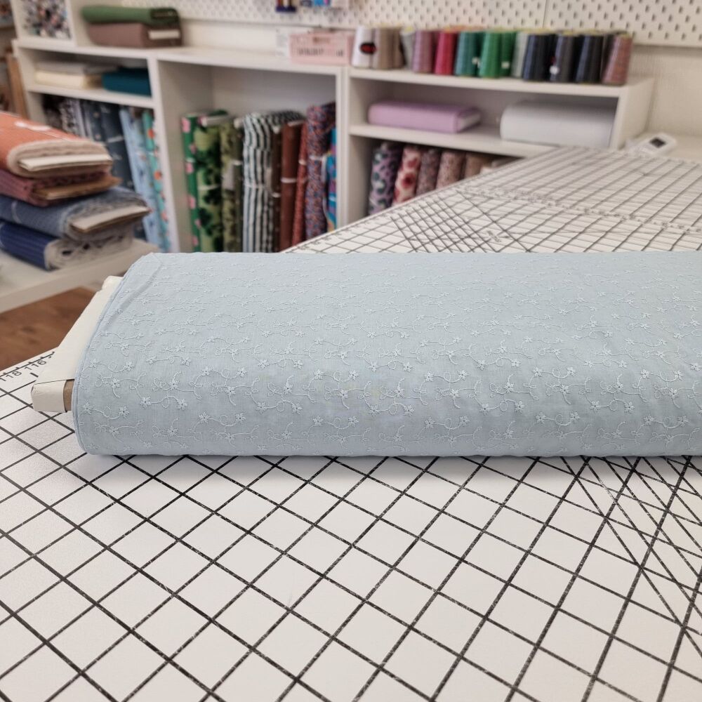 Powder Blue - Scalloped Edge Cotton Voile Embroidery