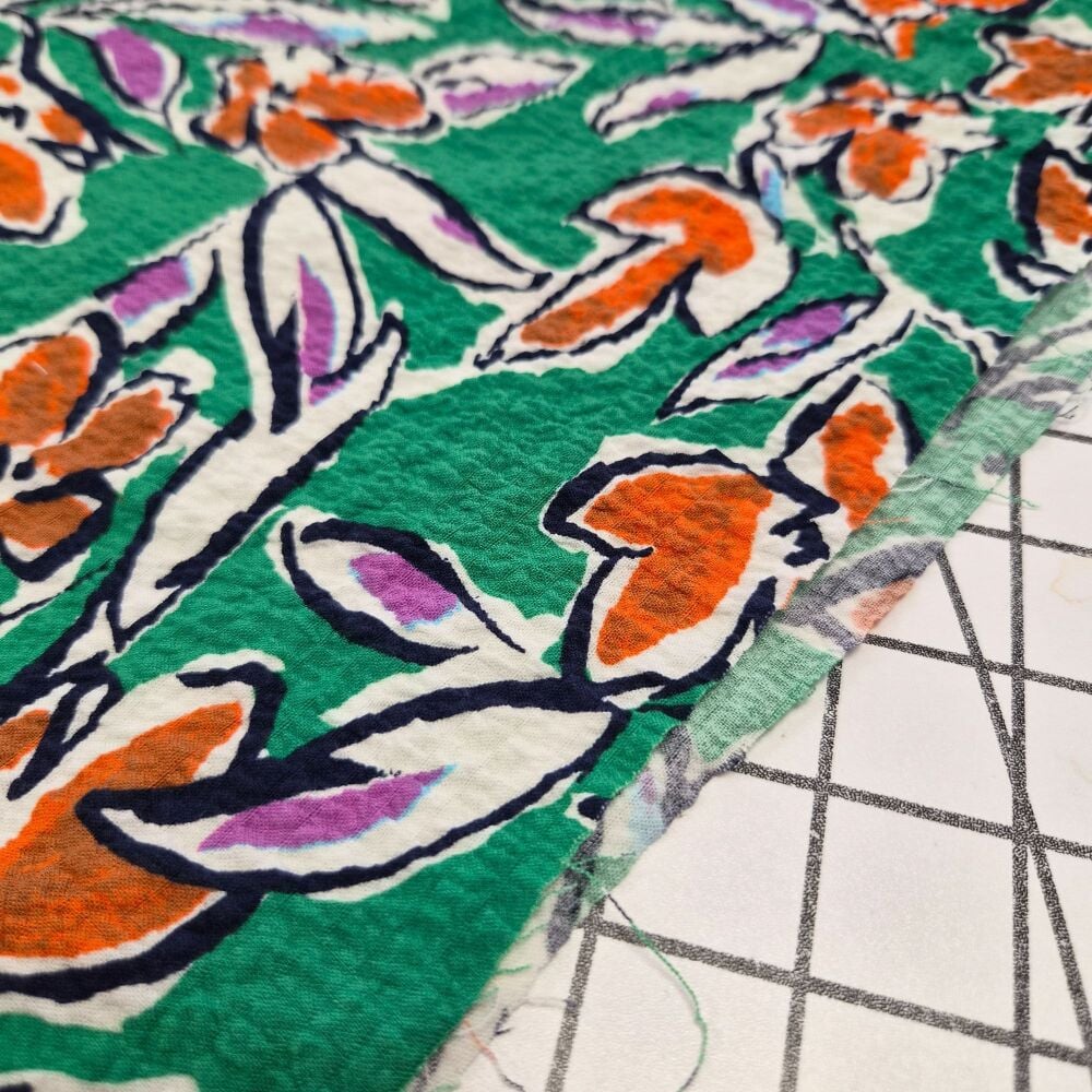 Green Printed Leaves Viscose - REMNANT - 78cm x 130cm