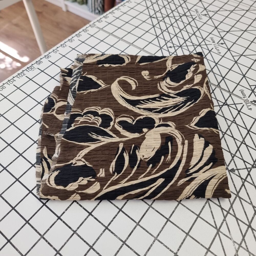 Mocha Petals Ex Zara Seersucker - REMNANT - 36cm x 140cm