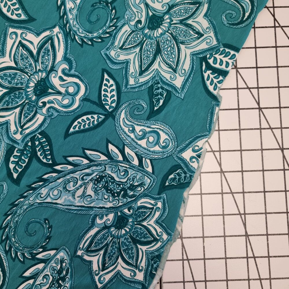 Teal Paisley Flowers - Viscose Jersey