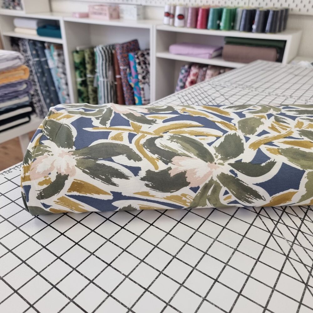 Navy Painted Petals - Viscose Jersey