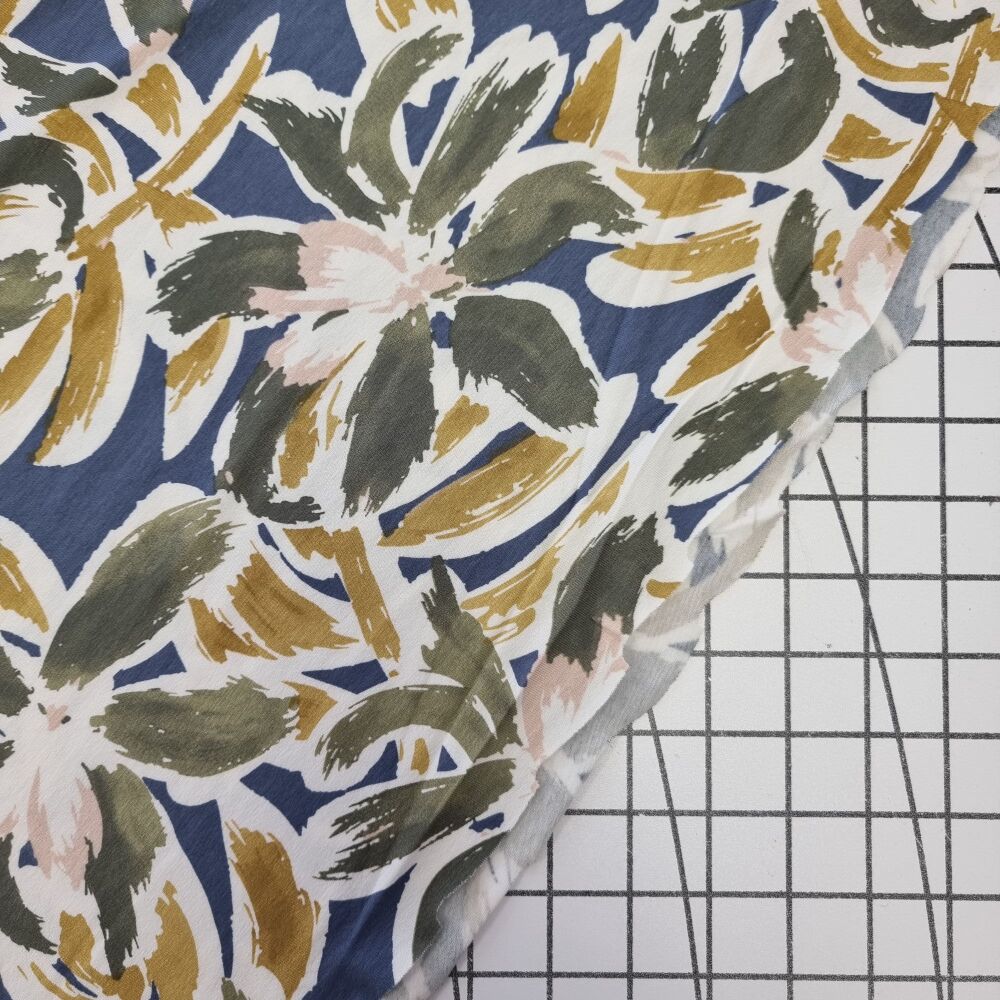 Navy Painted Petals - Viscose Jersey