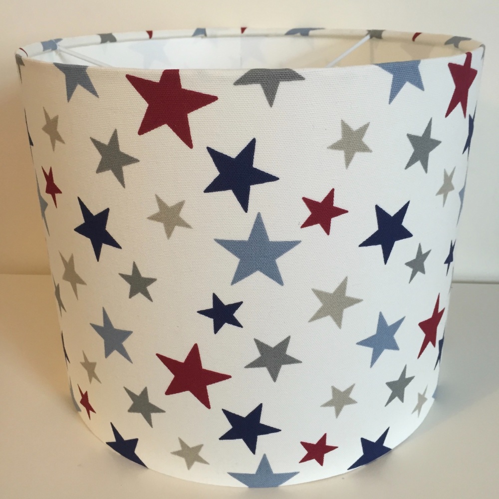 Handmade bespoke Funky Stars Lampshade in Red Blue and Grey 