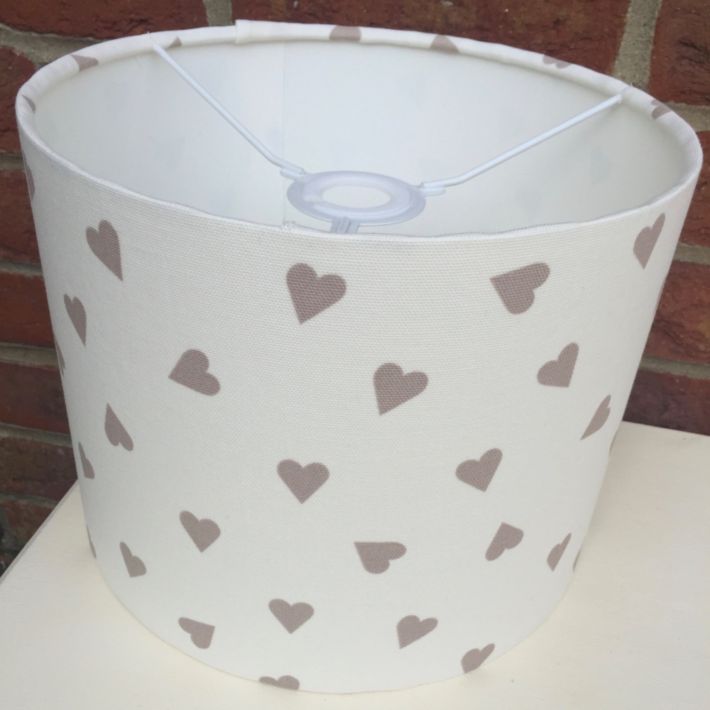 Taupe Brown  White Heart Lampshade 