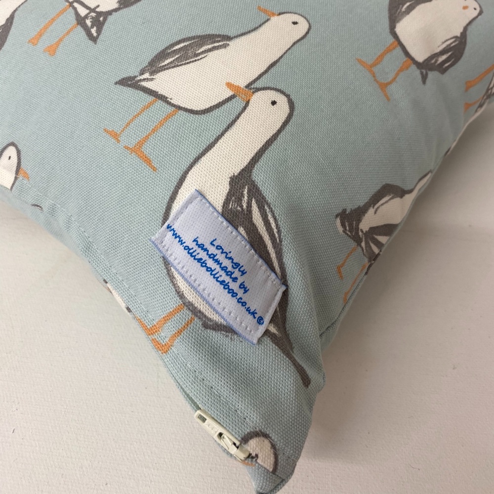 Handmade Seagull Cushion - Blue Laridae Fabric