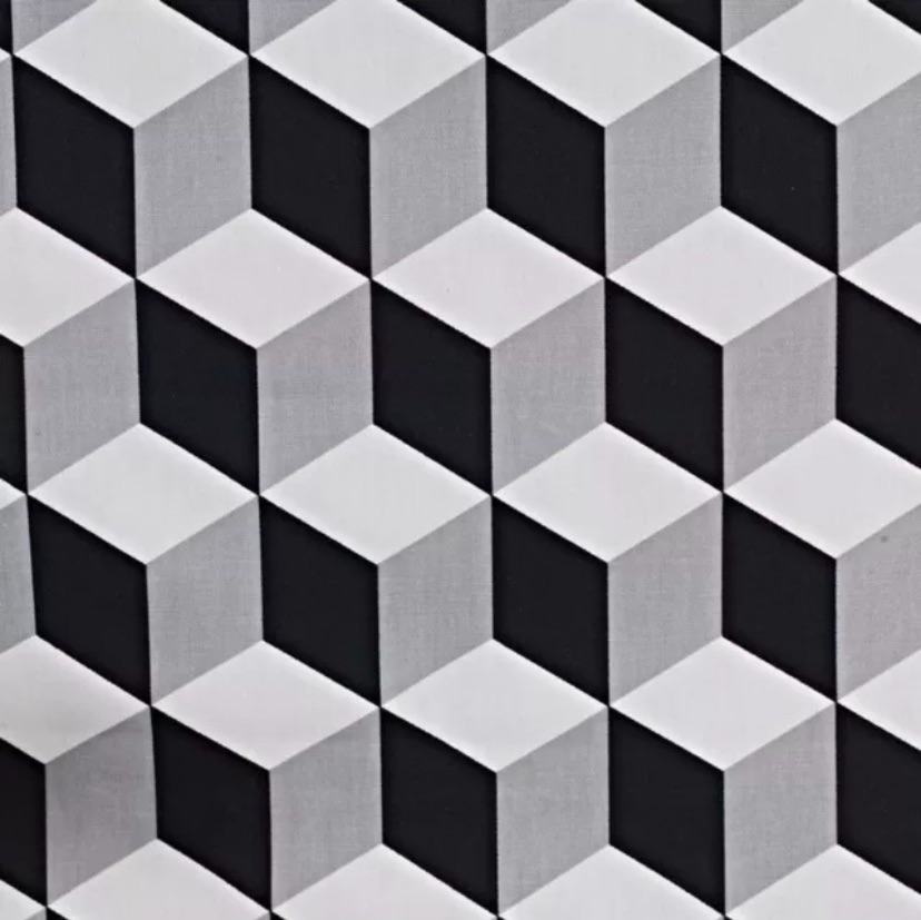 Handmade Geometric Cushion - Black Jet Cube Fabric