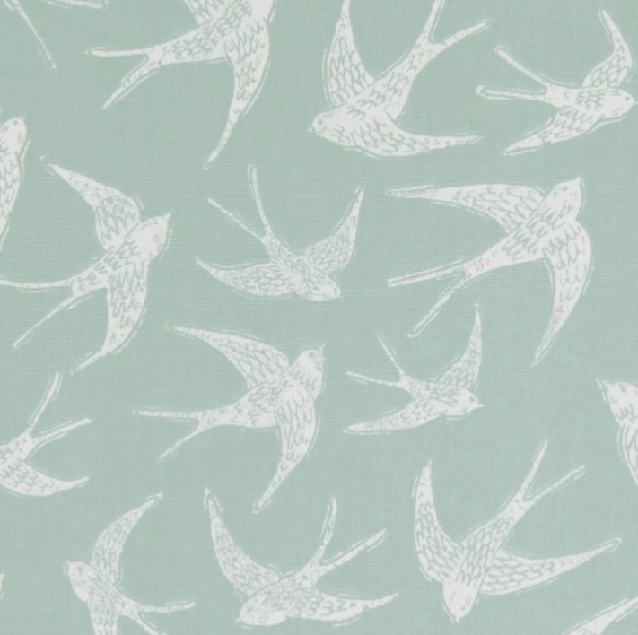 Handmade Swallows Cushion - Seafoam Bird Fabric