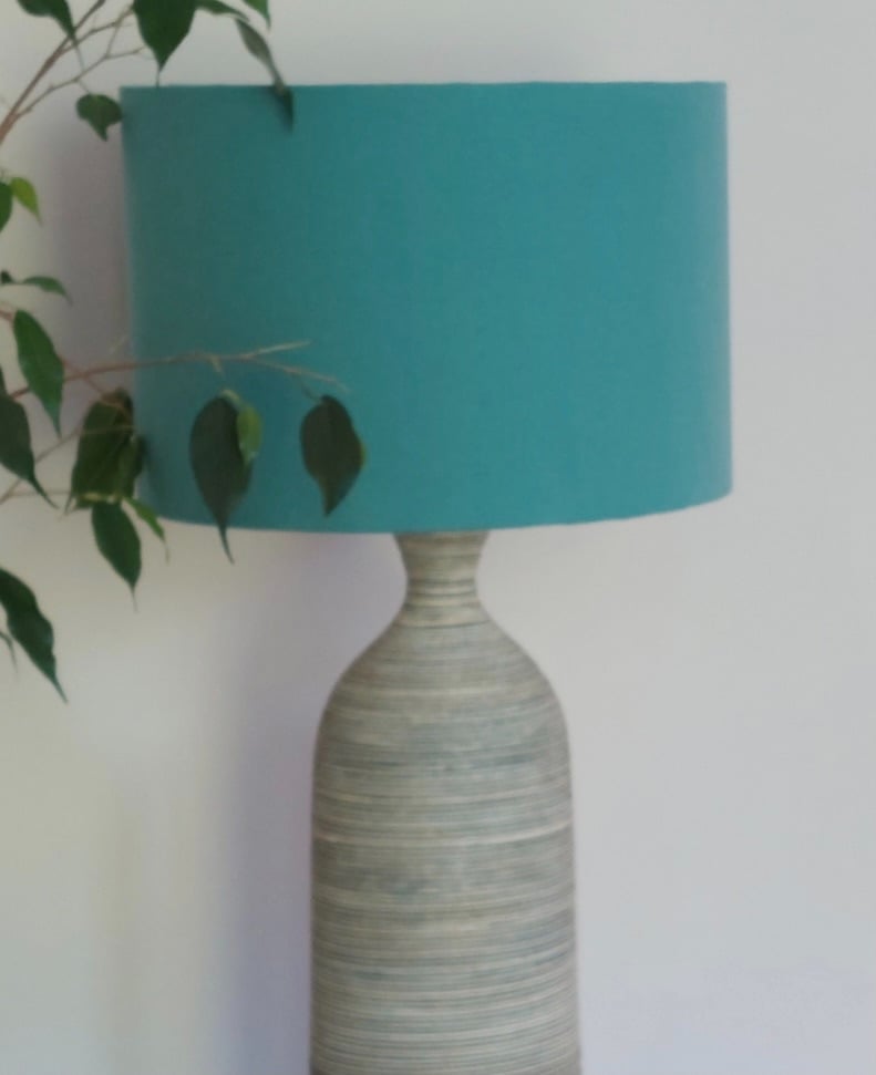 lampshade in Studio G  Alora Surf Turquoise Blue Plain Fabric