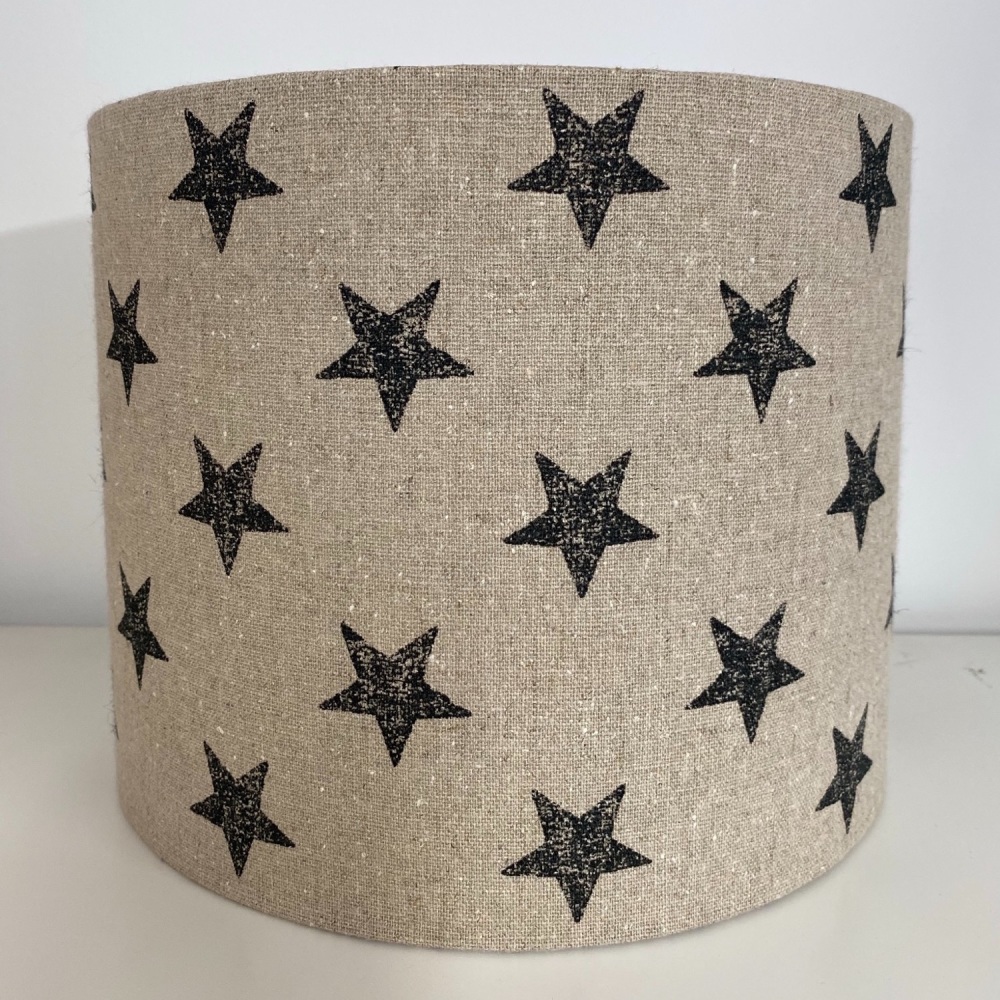 Drum lampshade made in linen with Black Star Stars 