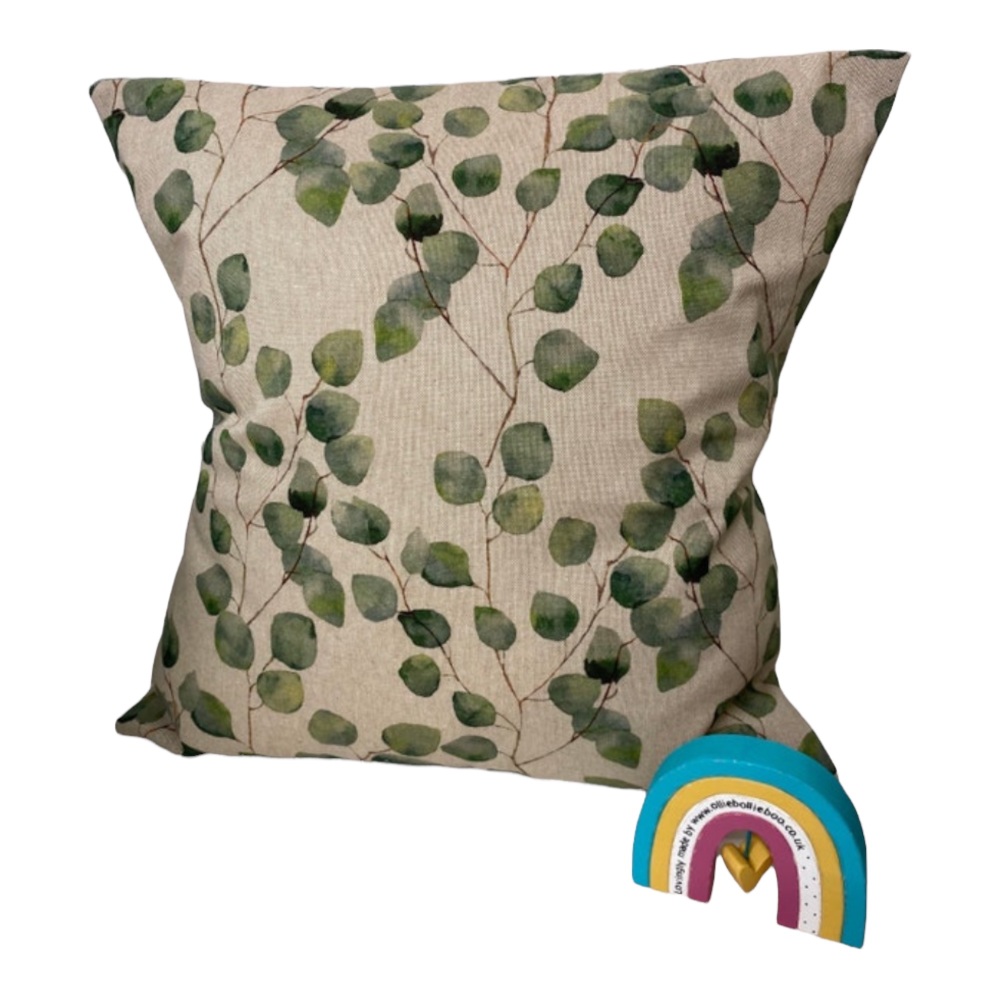  Eucalyptus leaf Cushion -beige linen Fabric