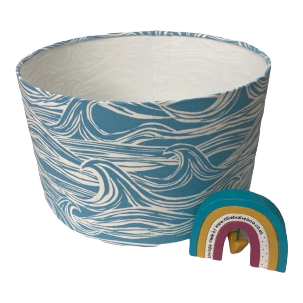 Coastal lampshade with wave design in blue