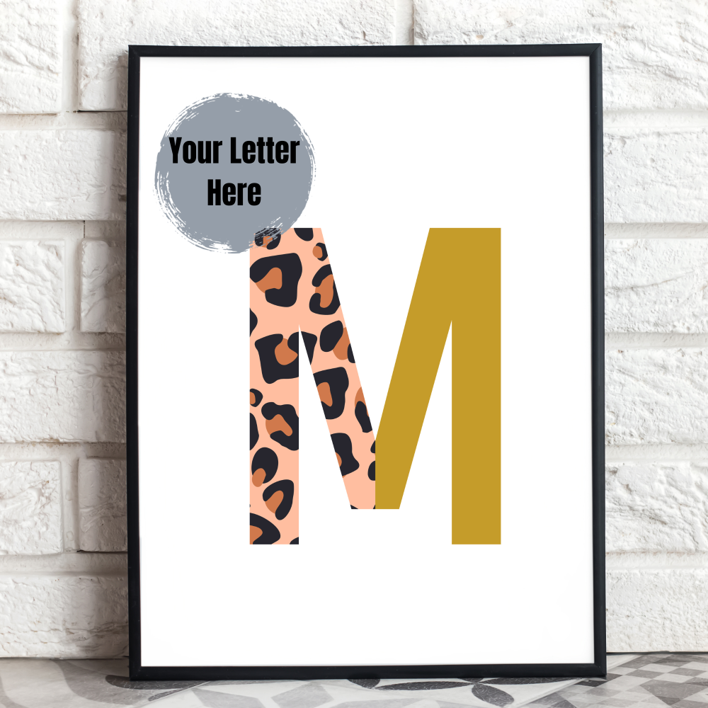 Letter print in Gold and leopard print - custom print in your initial
