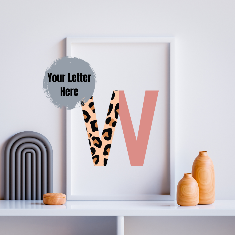 1 Letter print in Gold and leopard print - custom print in your initial
