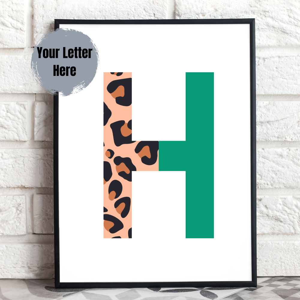 Letter print in Grey and pink leopard print - custom print in your initial