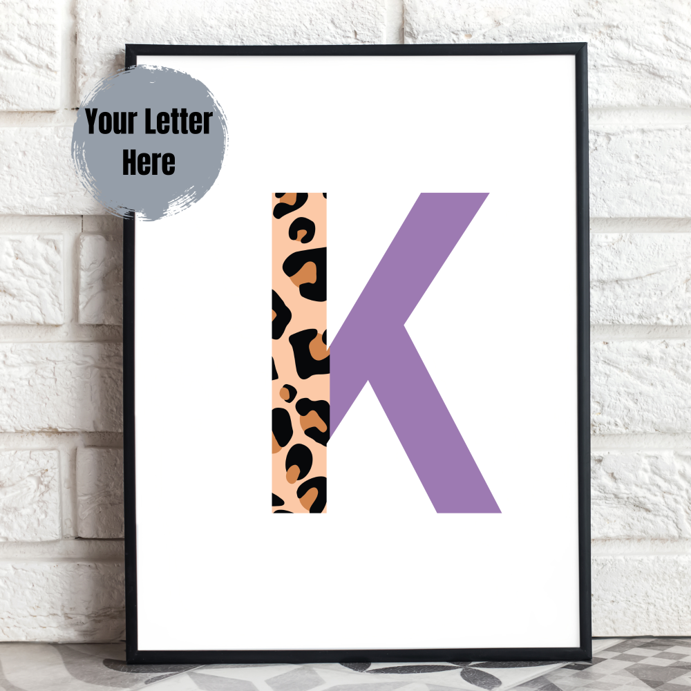 Letter print in purple and brown leopard print - custom print in your initial