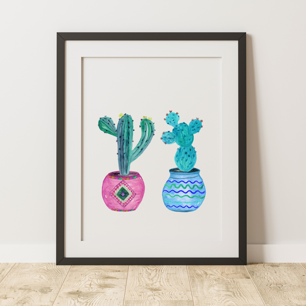Cactus print - watercolour pots