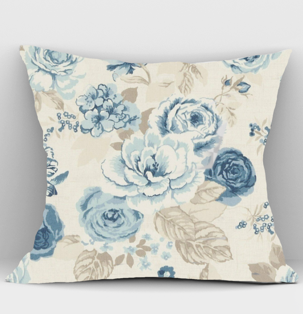 Rose cushions in Genivieve Blue fabric