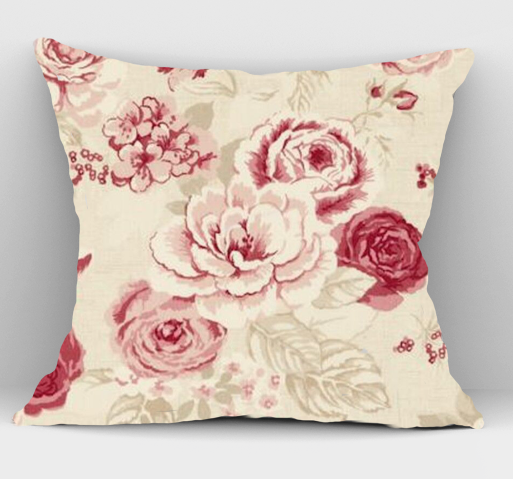 Rose cushions in Genivieve Raspberry fabric