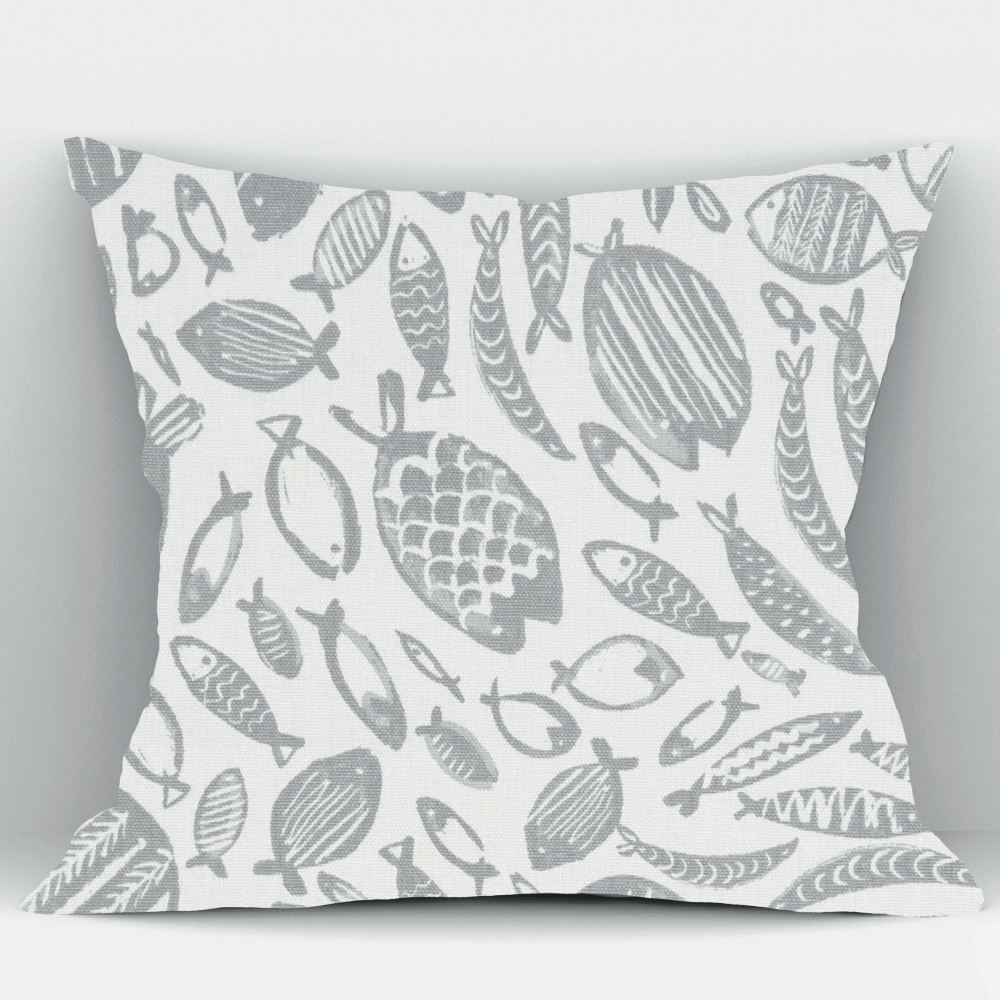 Fish Cushion - Grey coastal Trawler  Fabric
