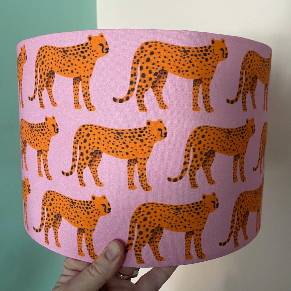 Cheetah lampshade in pink and orange