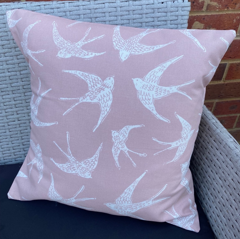 Swallows Cushion - Pink Bird Fabric