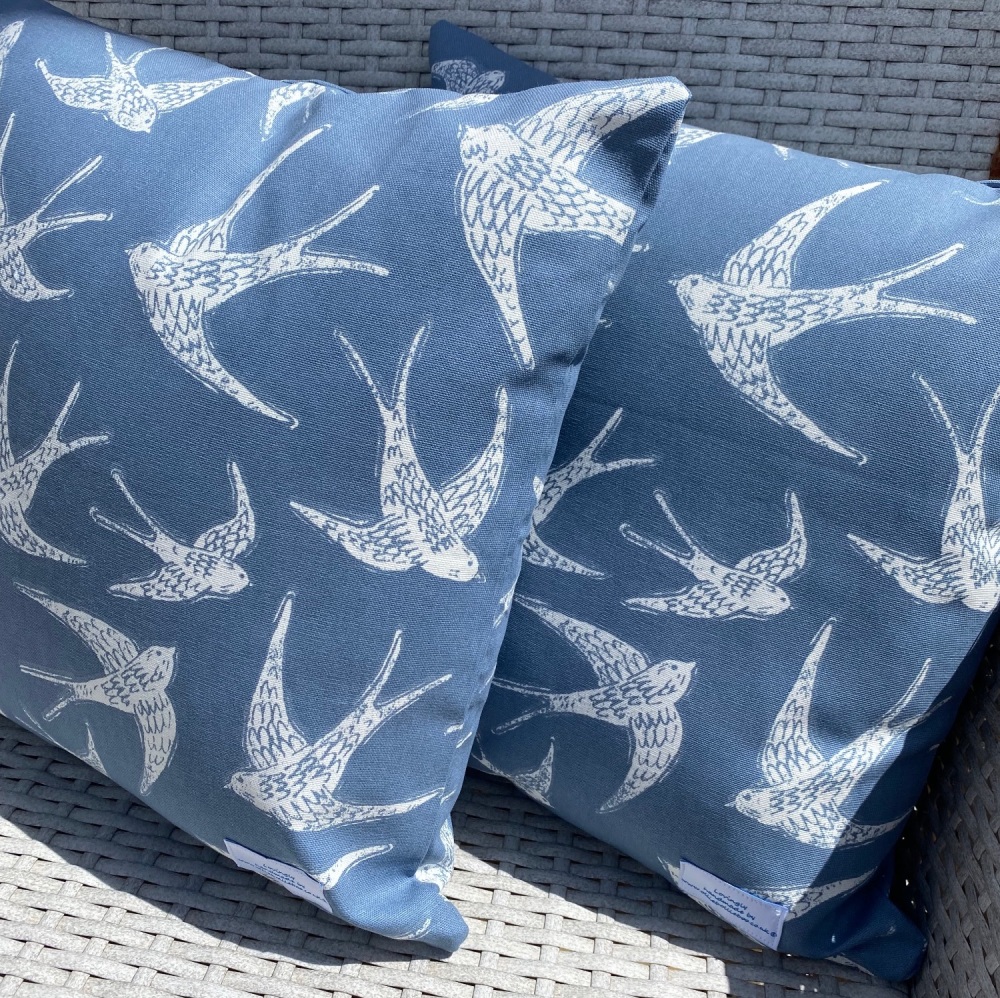 Swallows Cushion - Navy Blue Bird Fabric