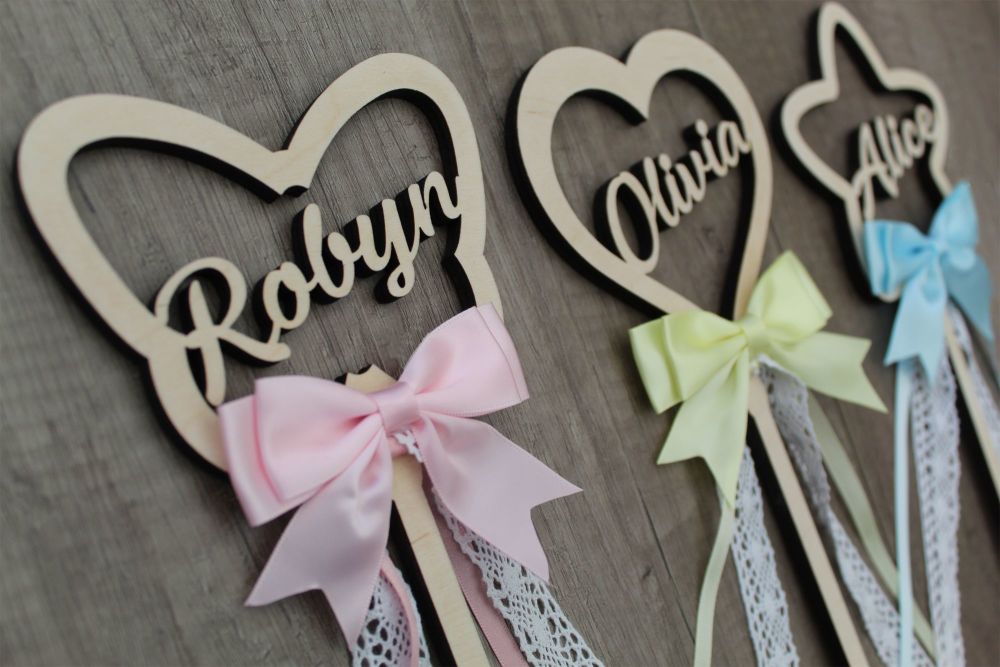 Flower Girl Wand - Personalised - Ribbon & Lace