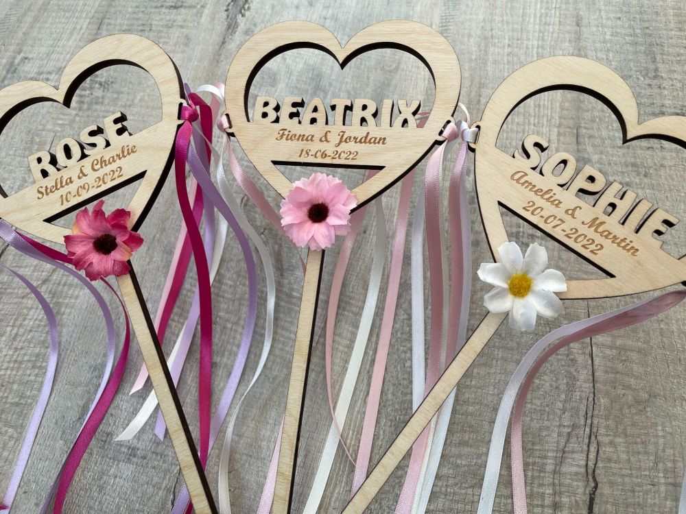  Flower Girl Wand - Bride & Grooms Names Engraved