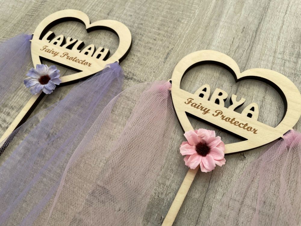 Flower Girl Wand With Tulle - Any Text Engraved