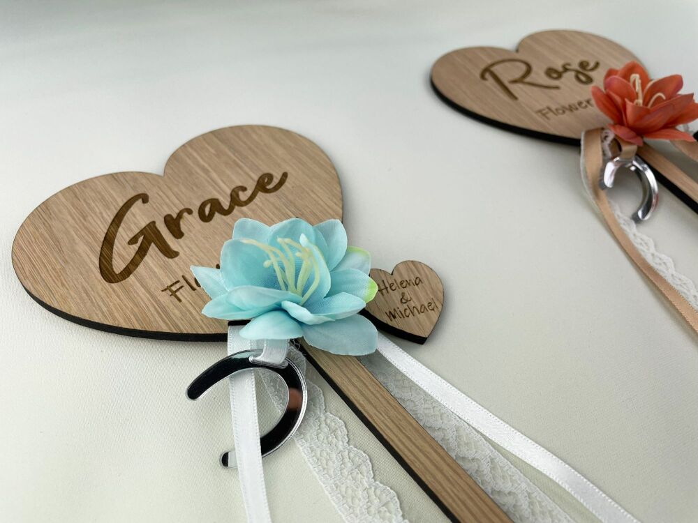 Aqua and Burnt Orange Flower Girl Wands