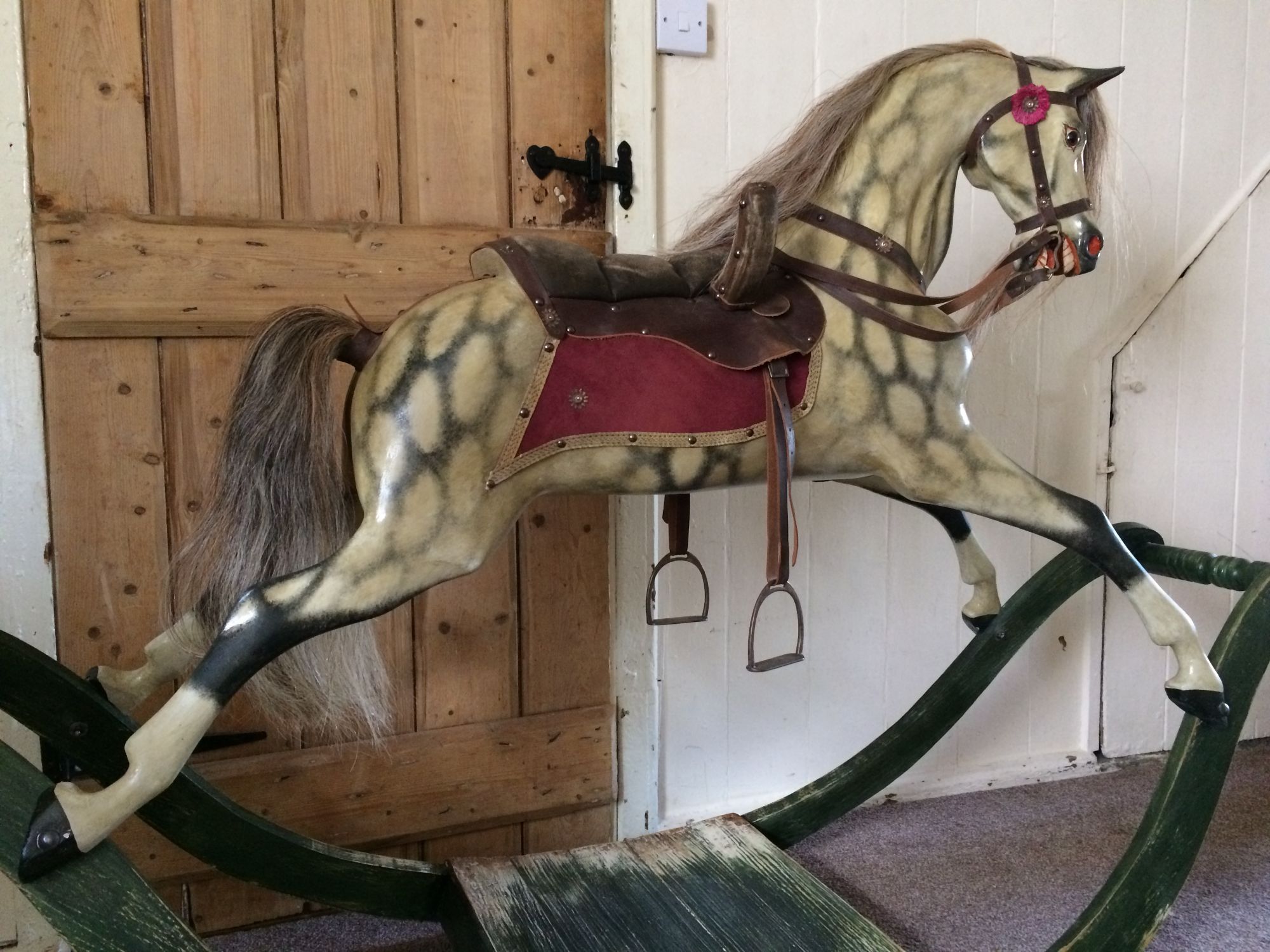 Antique rocking horse on bow rocker circa 1860