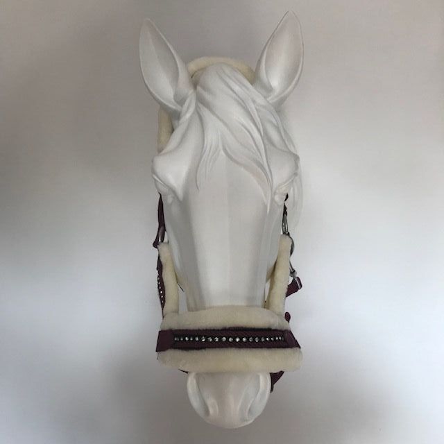 Fluffy Diamante Head Collar, Burgundy (Small Pony to Full)