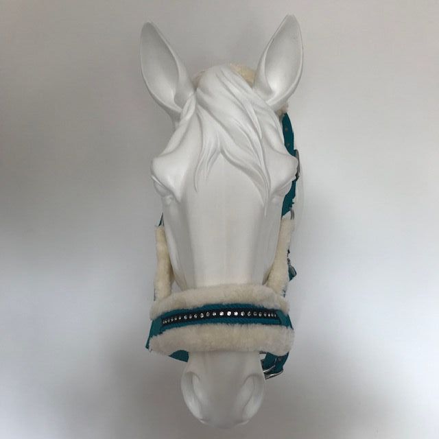 Fluffy Diamante Headcollar, Teal (Small Pony to Full)