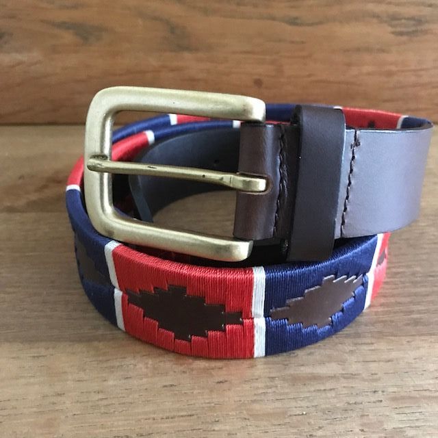 Polo Belt, Leather, Red/ White/ Navy, 80-100cm
