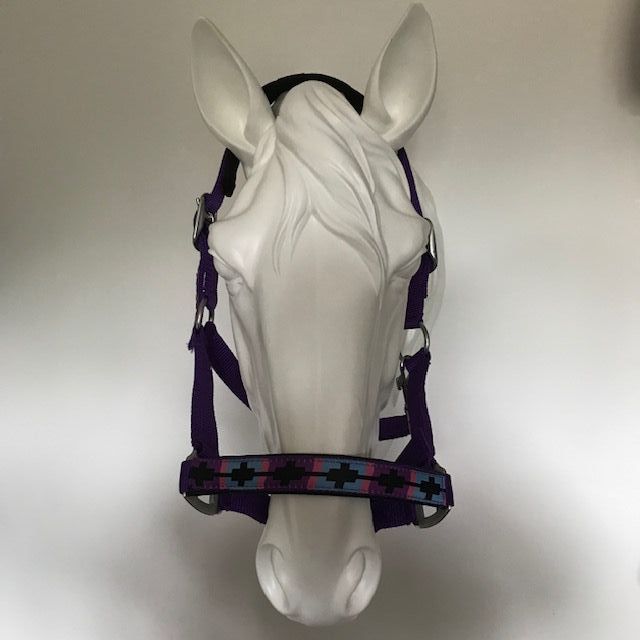 Polo Nylon Headcollar, Purple, Pink and Sky Blue, Pony