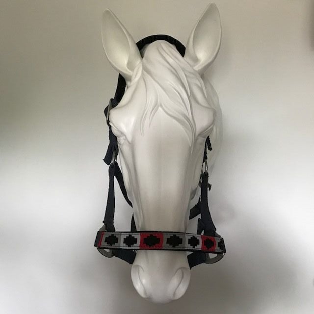 Polo Nylon Headcollar, Grey, Red and White, Pony
