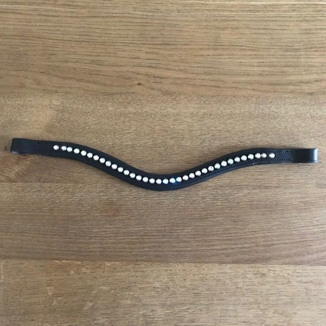 Browband,  Wave, Black Leather, Diamante (Pink Holographic), Pony