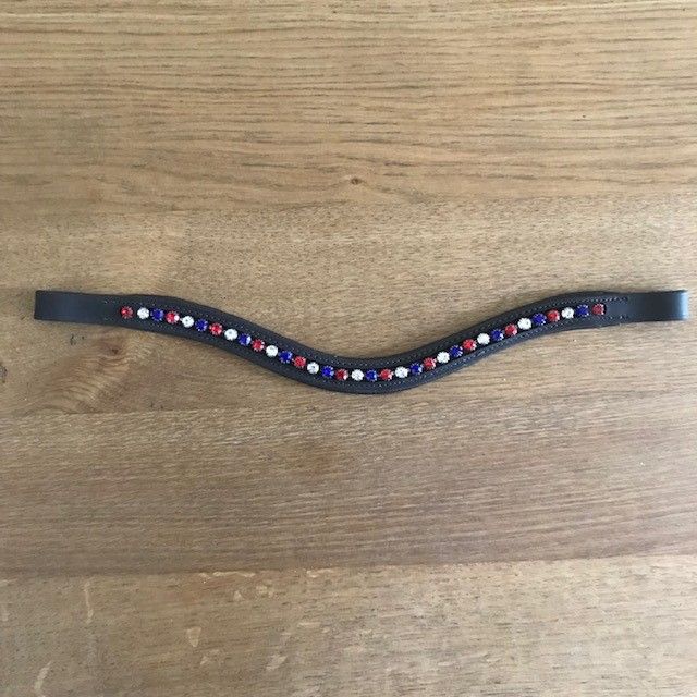 Browband,  Wave, Brown Leather, Diamante (Red, White and Blue), Pony