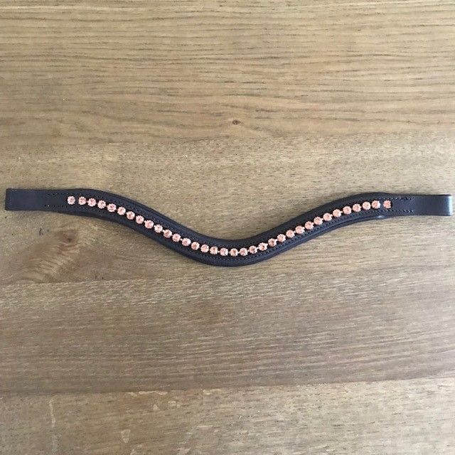 Browband,  Wave, Brown Leather, Diamante (Rose Gold), Pony